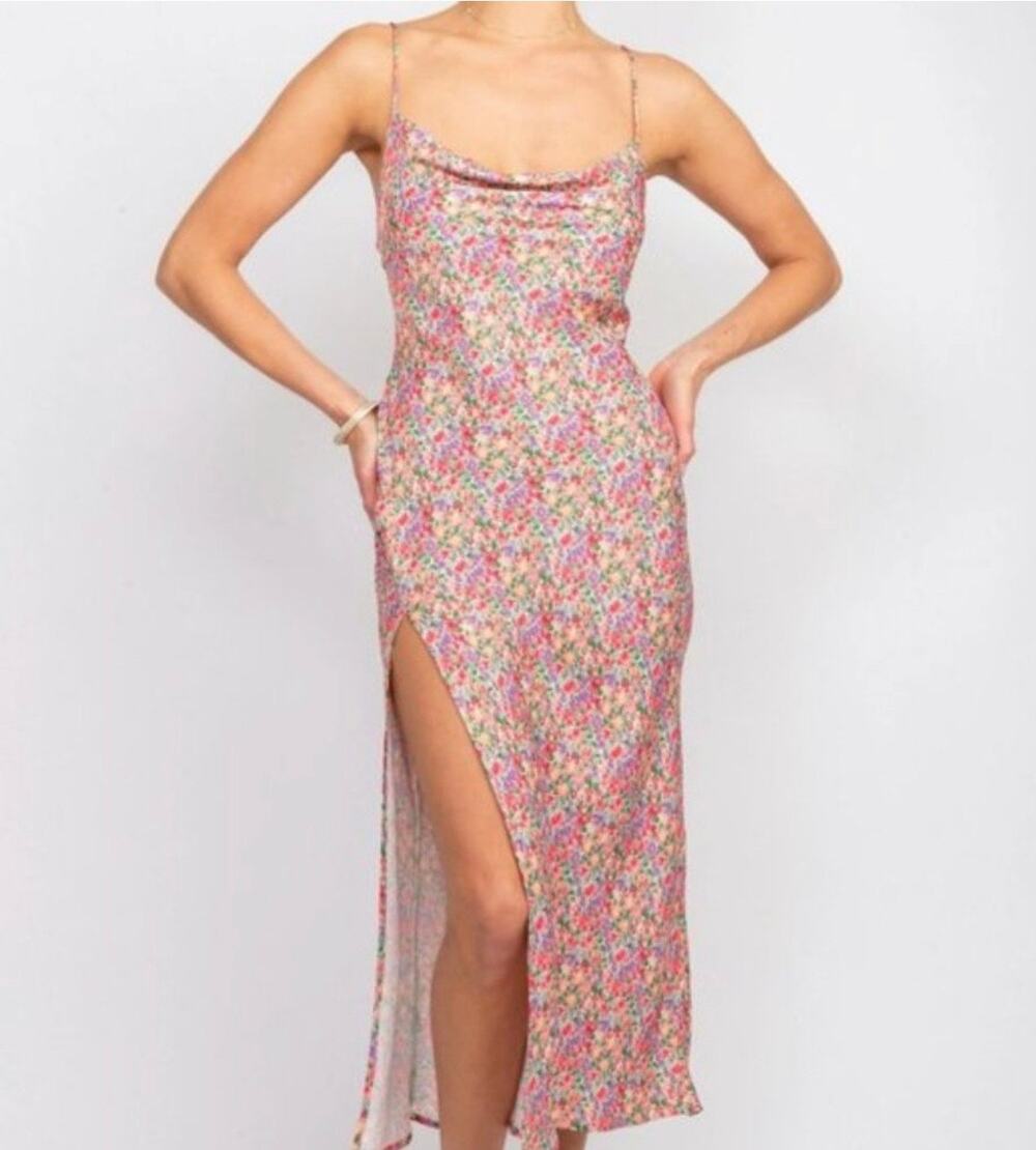 RESA Madison Floral Midi Slip Dress Cowl Neck Women's M Y2K Romantic Cottage